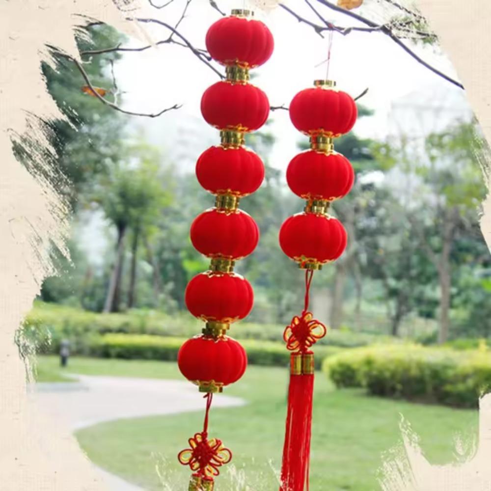 With Chinese Knot Flocking Red Lanterns Tasseled Hanging Lantern  Tree