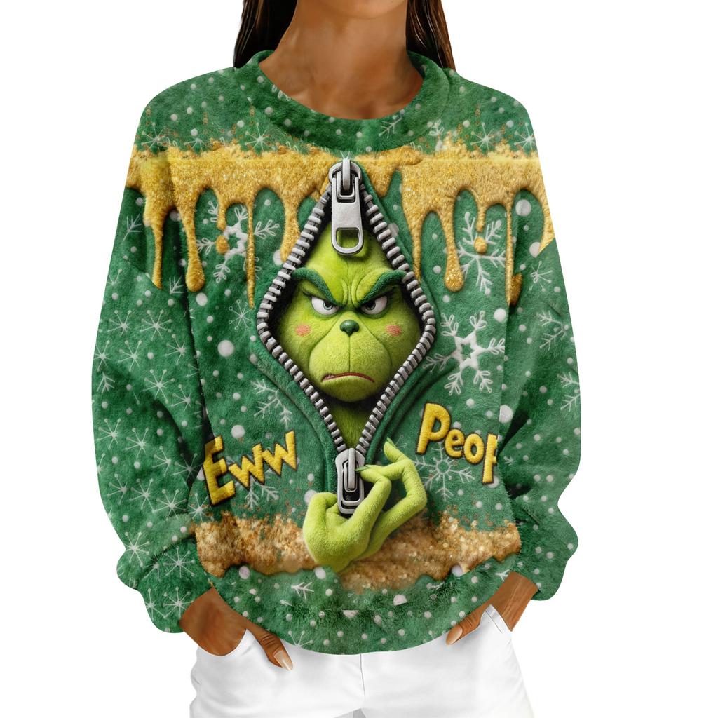 Women's Fleece Hoodie Long-Sleeve Round  Neck Casual Comfortable Loose-Fit Lightweight Women's Hoodie