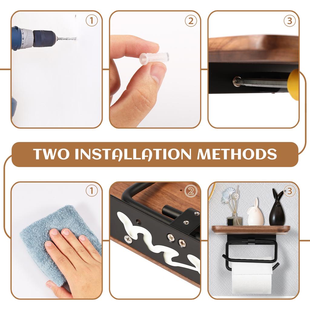 Paper Towel Holder Self Wood Adhesiv No-Punch Wall Mount Kitchen Bathroom Toilet Roll Paper Hook Storage Shelf Easy-Install