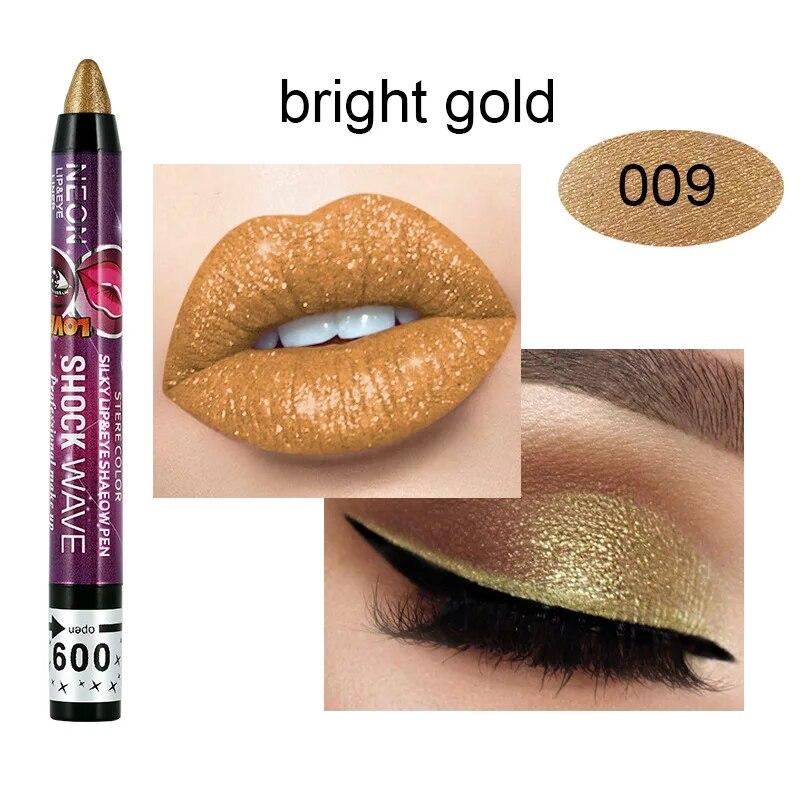 2 în 1 fard de pleoape Ruj Pen Impermeabil Nu se murdărește Fard de ochi Stick Machiaj pentru buze Pen Glitter Shimmer Pen pentru fard de ochi de lungă durată