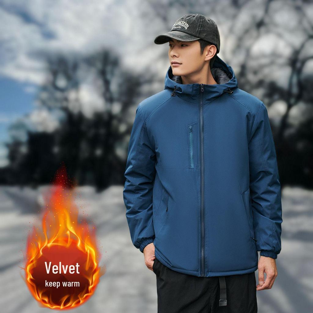 Unisex Fleece-Lined Windbreaker: Thickened, Solid Color Jacket for Couples - Winter Outdoor Warmth