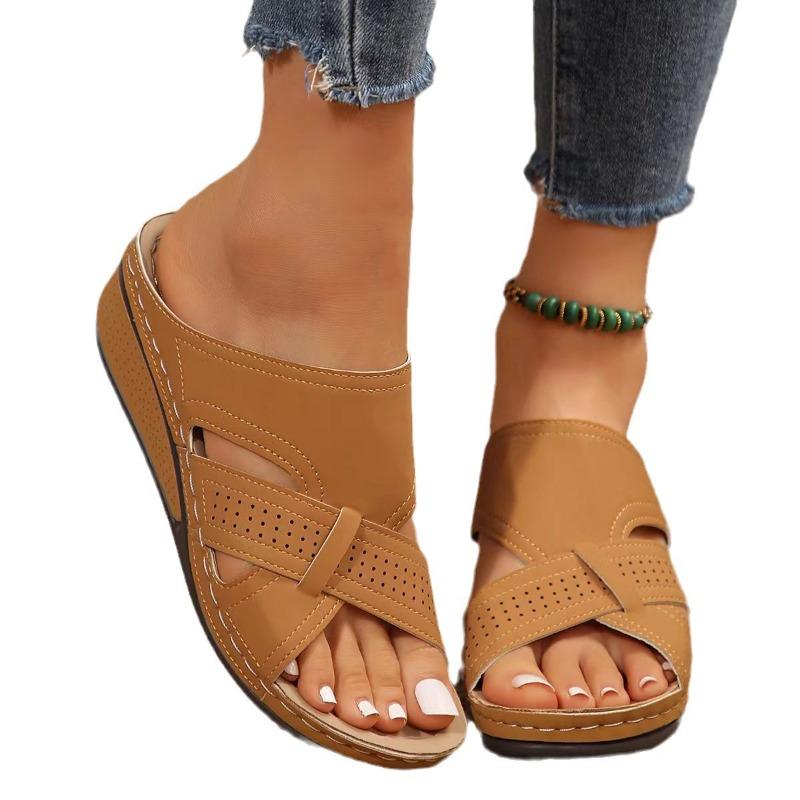 Neue Sommer Damen Übergröße Europäischer Amerikanischer Stil Offene Zehenpartie Cut-Out Slide Sandalen