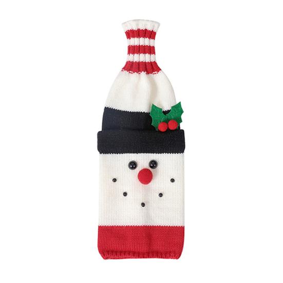 Christmas Wine Sweater Cover Handmade Knitted Cartoon Santa Snowman Reindeer Bottle Sleeve for Winter Dining Table Decoration