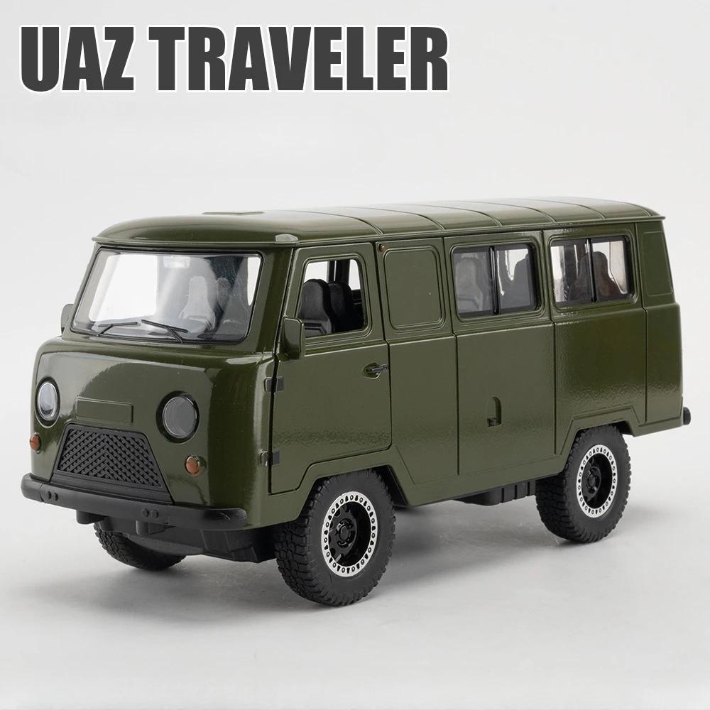 

1/18 Toy Diecast Alloy Russian UAZ TRAVELER Car Model with Pull Back Function Sound and Light Vehicles Toys Model for Boys Gifts