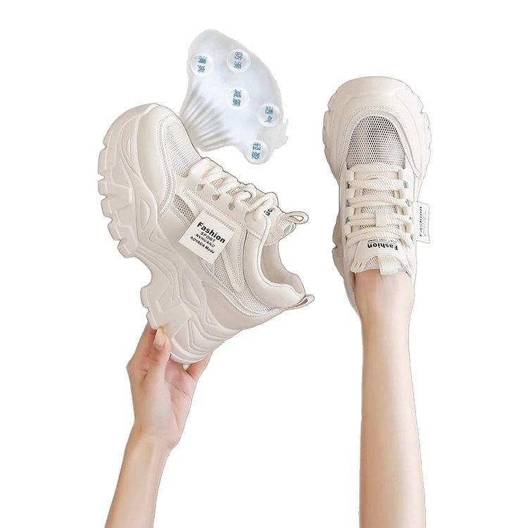 Dad Shoes Women's 2025 New Summer Mesh Breathable Thin Inner Height Increase White Shoes Platform Sports Shoes Explosion
