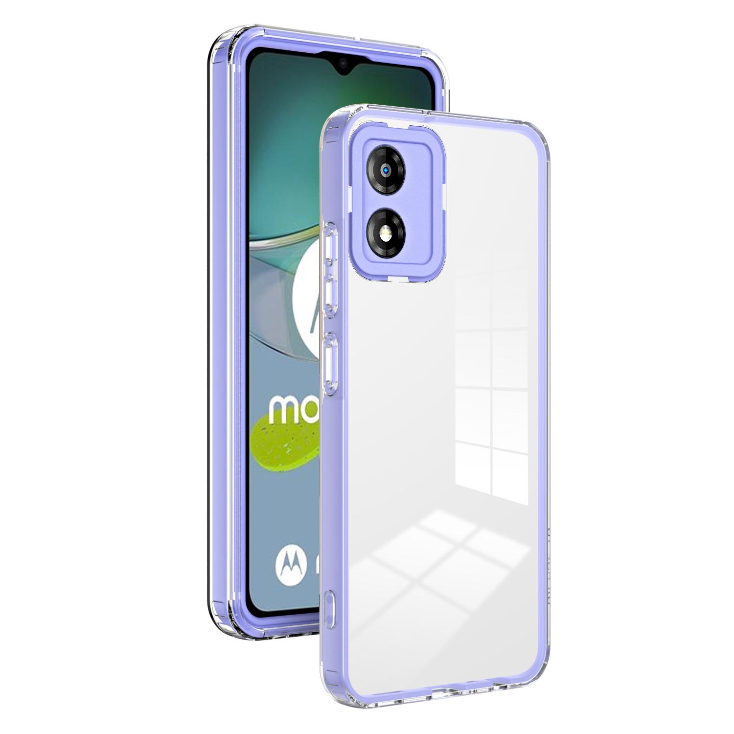 

For Motorola Moto E13 4G 3-in-1 Transparent Phone Cover Camera Protection TPU+PC Drop-proof Case Purple