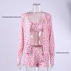 2026 Spring/Summer European & American Knitted Pajama Set: Printed Long Sleeve, Short Pants, Versatile 3-Piece for Outdoor Wear