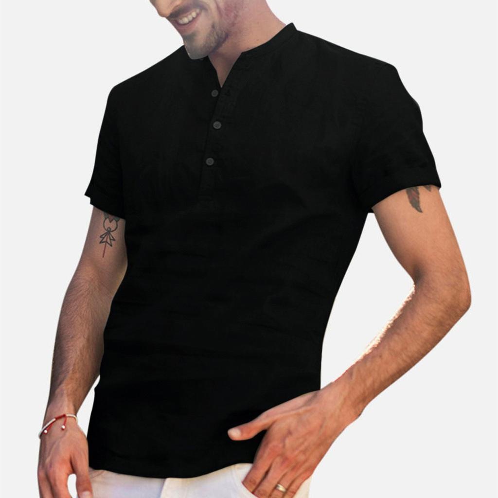 Fashion Personality Men's Cotton Linen Leisure Short Sleeve Shirt Top Blouse