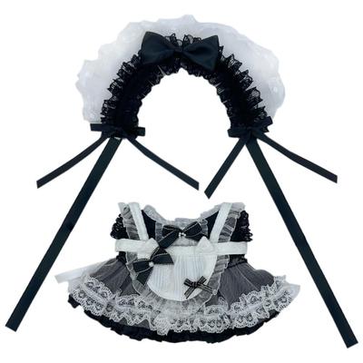 Niannyyhouse Lace Headpiece Dress Apron 10cm 15cm 20cm Plush Toy Maid Suit Cotton Doll Clothes Dress-up Doll Accessory (Black-20cm)