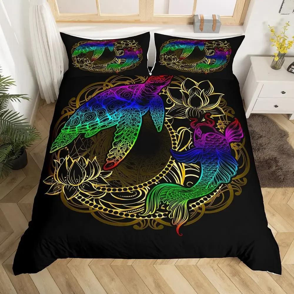 Ocean Theme Sea Turtle Soft Duvet Cover Reptile Tortoise Warm Comforter Cover Microfiber Stary Sky Galaxy Beding Set Single Quen Sized Dimensions