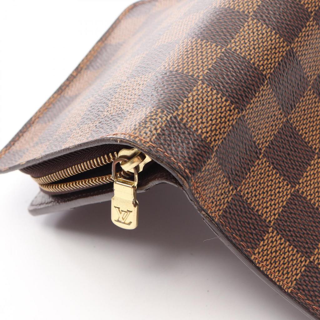 Used LOUIS VUITTON Compact Zip Bi-fold Wallet N61668 Damier Leather PVC Brown Ebene Used Women