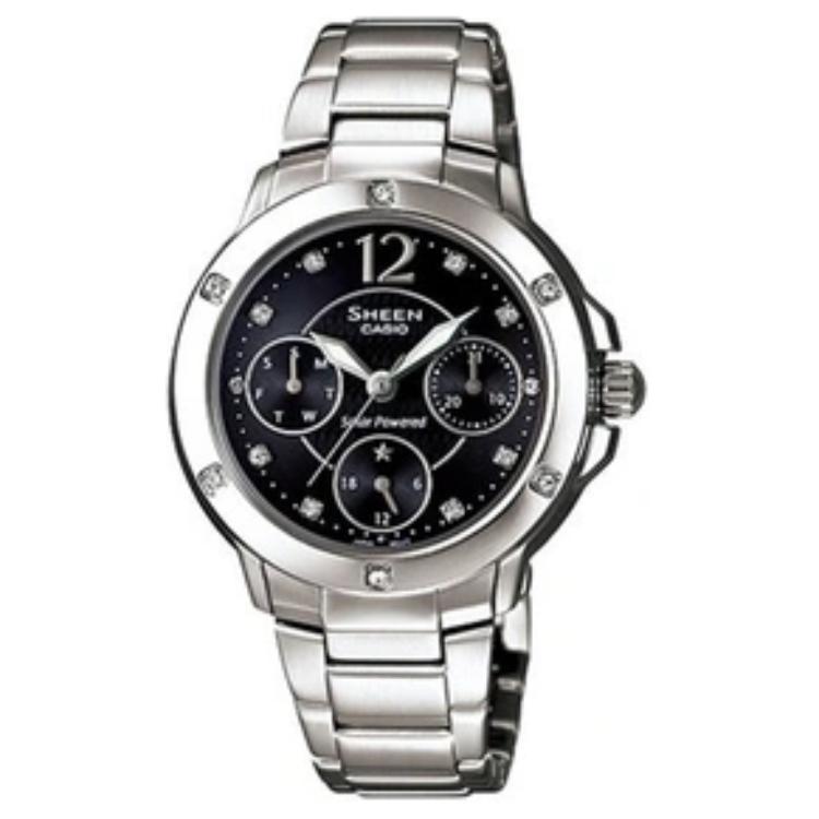 

Casio Elegant Solar Quartz Movement Watch With Life Waterproof Women Watches Black SHE-3022SBD-1AD Black Dial