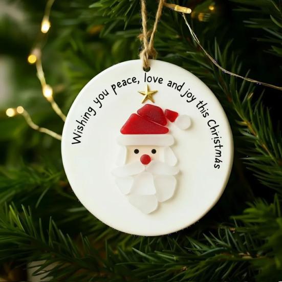 Sea Glass Christmas Ornament Handcrafted Sea Glass Santa/Candy Cane/Tree/Gingerbread Hanging Decor Acrylic Coastal Ornament for Xmas Tree Decor