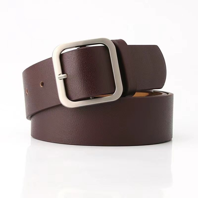 Womens Korean Stylish Vintage Pu Leather Belt Featuring Square Buckle Design