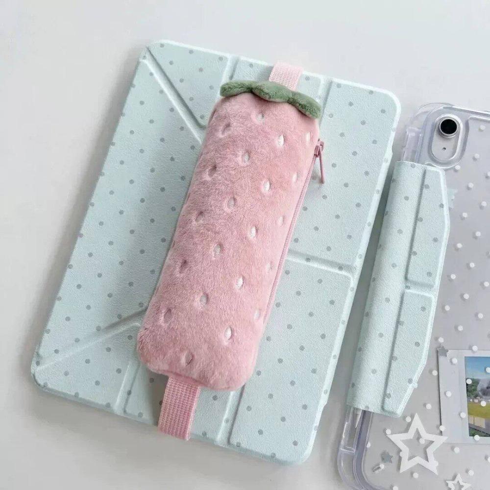 Printed Pencil Storage Bag Large Capacity Pen Organizer Plush Strawberry Pencil Case  Children
