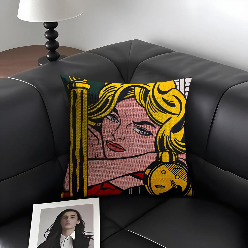 R-Roy L-Lichtenstein Pop Cushion Cover Natural Linen Organic Fabric Double-Sided Printing Sofa Home Decor Gift Pillow Case