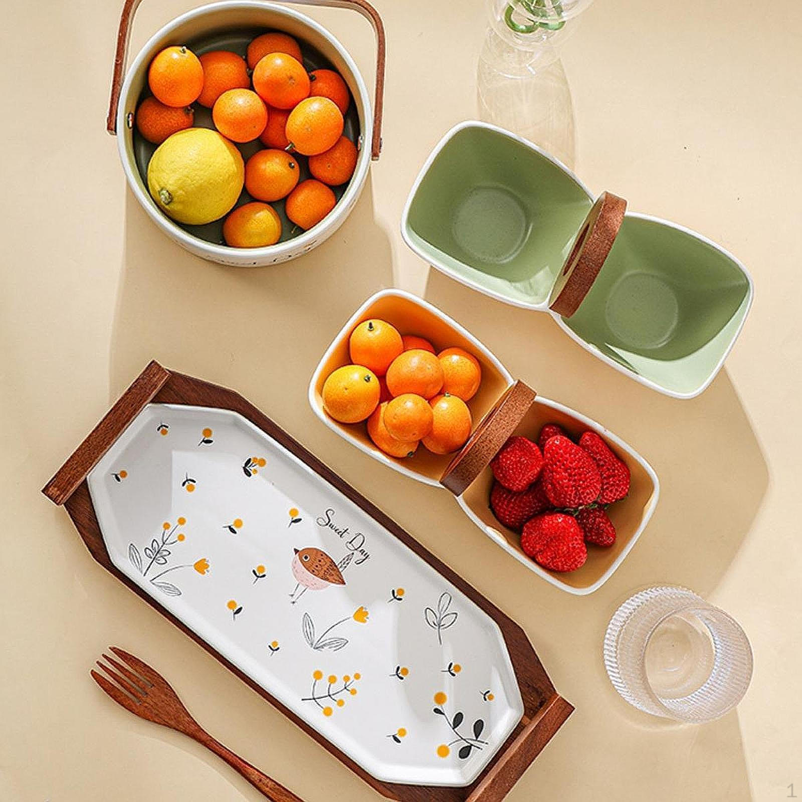 

Разделительная чаша с разделителями, креативное ручное украшение, сервировка, двойные отсеки для зелёный