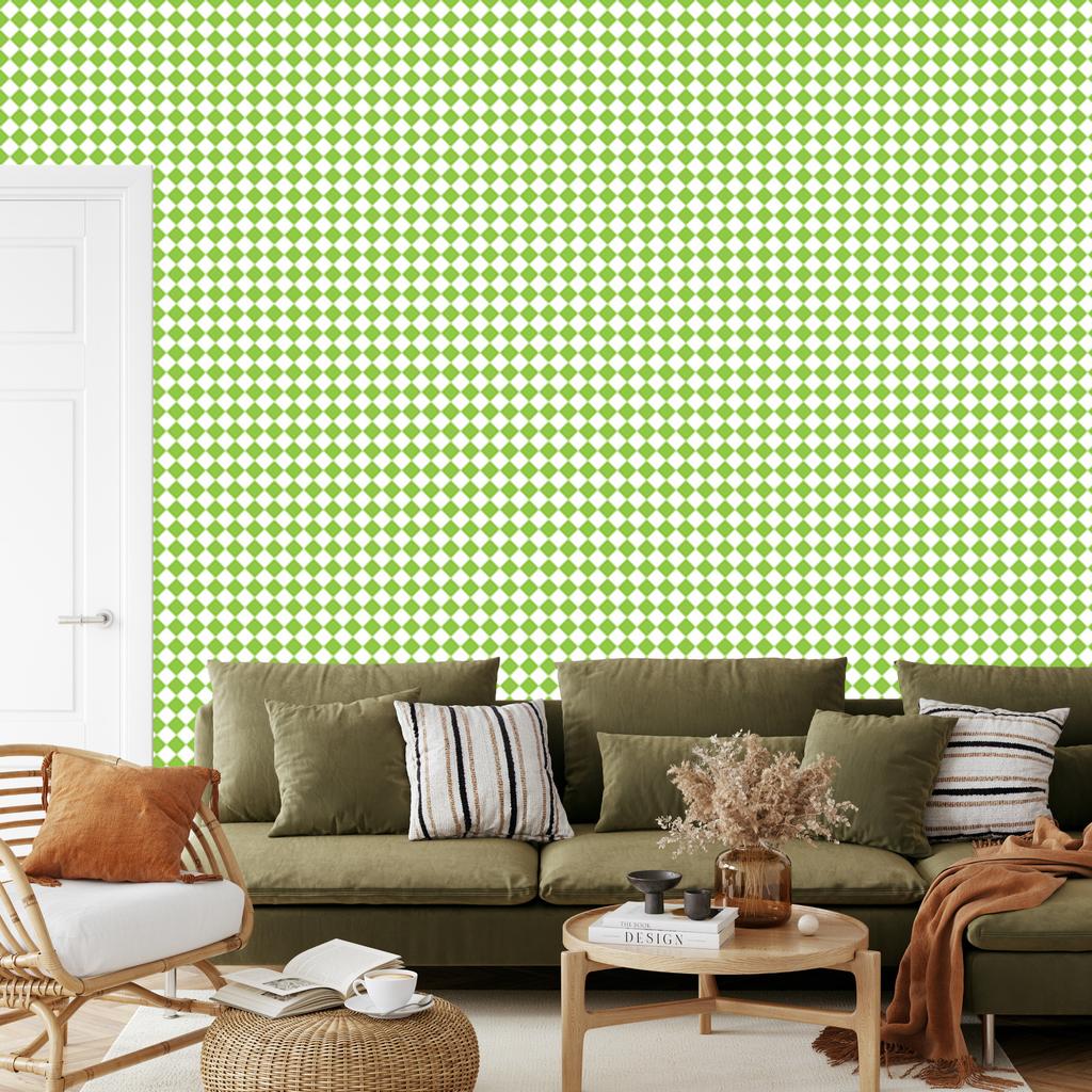 Geometric rhombus wallpaper lime and white for living room and bedroom 50x1000