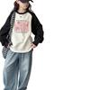 Sweatshirt im koreanischen Stil mit Farbblock für Mädchen - Herbst/Winter 2025, Buchstabenaufdruck, lässiges Oberteil mit Rundhalsausschnitt für mittlere und große Kinder