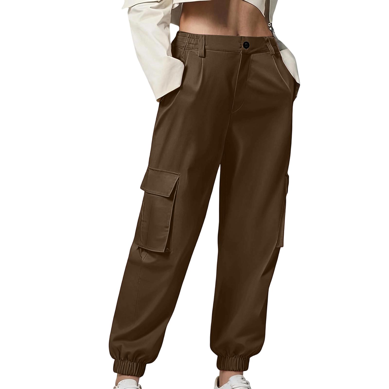 

Women s Color Work Pants With Pockets, Casual Straight Leg Pants S коричневий