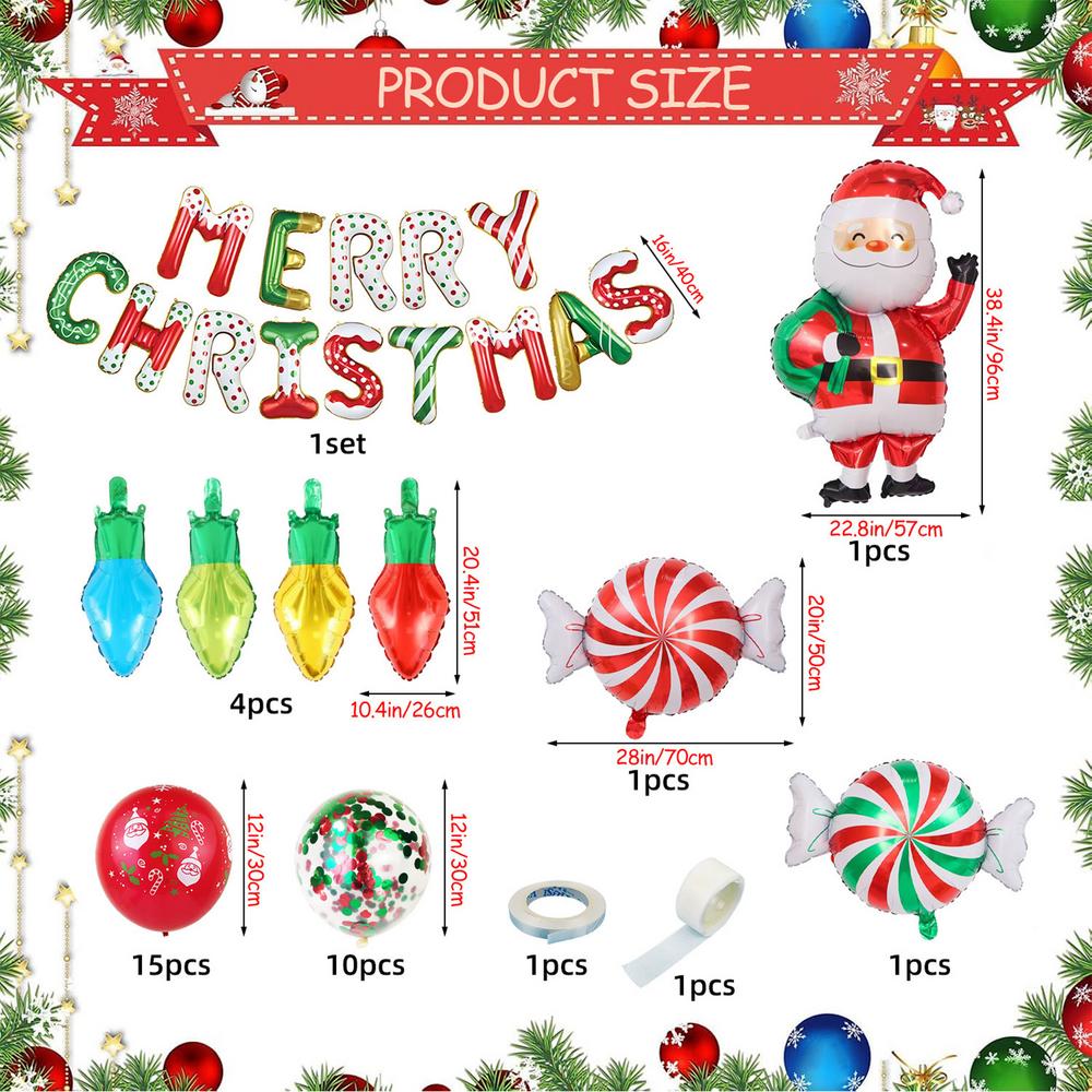 Christmas Balloons Festive Colorful Party Supplies Merry Christmas Background Balloons Kit For Wall Door Tree Patio Indoor 1 set