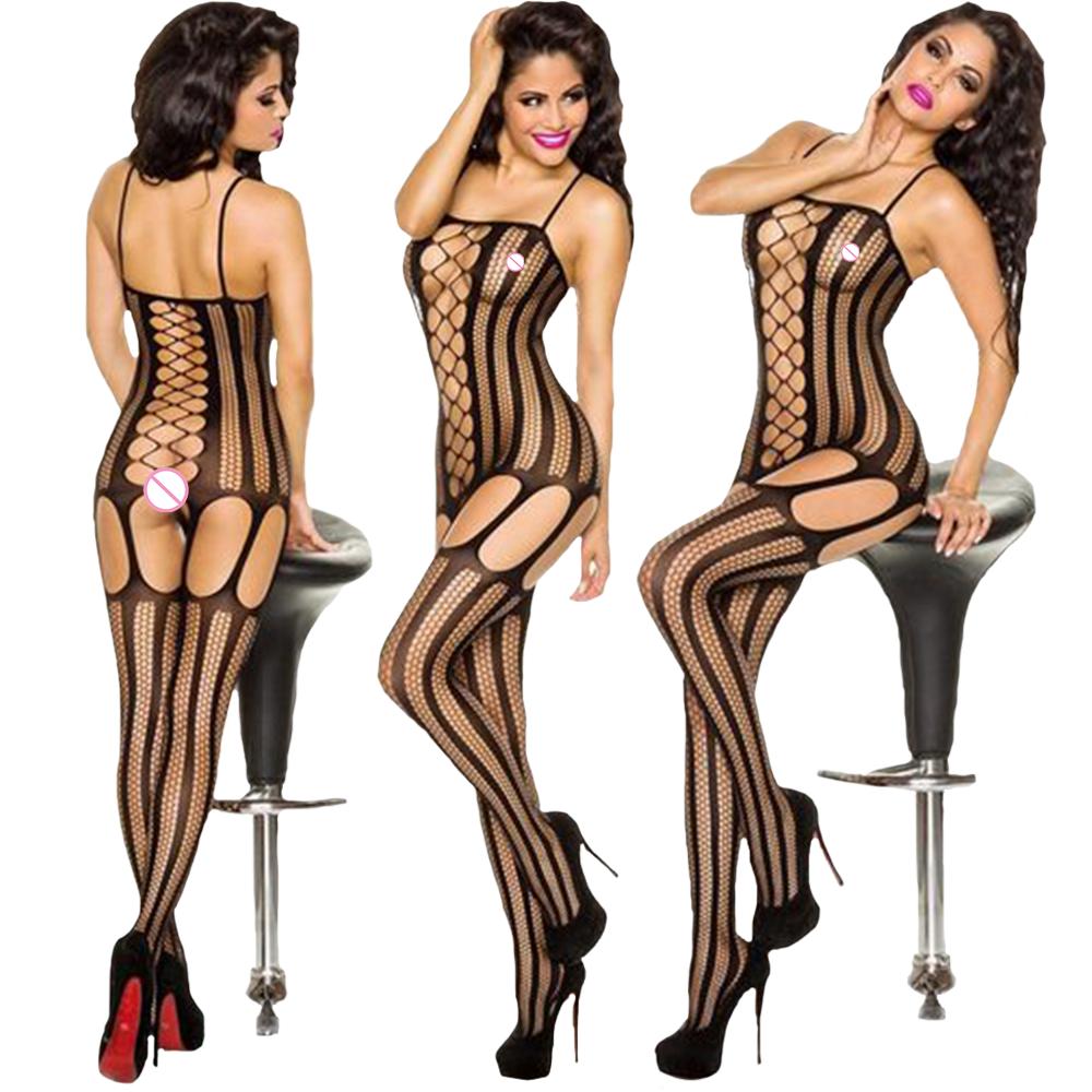 Erotic Crotchless Bodystockings One Piece Vestido Sexy Lingerie Women Hollow Teddy Baby Doll Dress Porn Costumes Fishnet Dresses