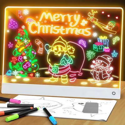 Quadro de desenho LED(Canetas de 7 Cores), LumiLite Recarregável Luminoso Acrílico Prancheta de Desenho - DIY Apagável Acrílico Quadro de Escrita para Casa