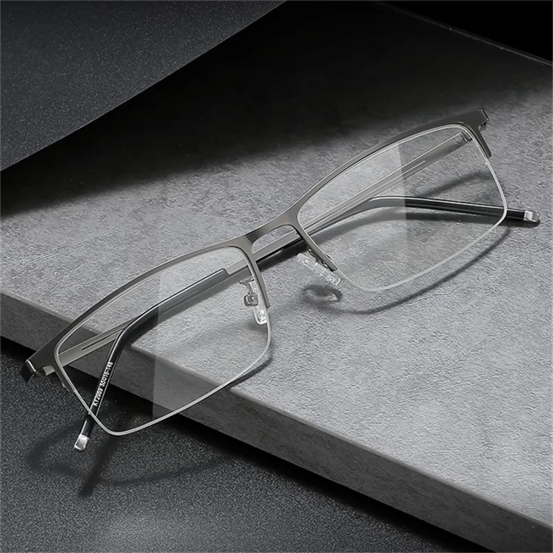 Gafas Cuadradas de Media Montura de Aleación de Titanio para Hombres Vintage Miopes con Receta -0 -0.5 -0.75 A -6.0
