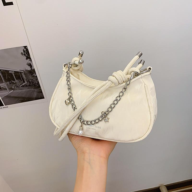 Gorgeous Chain Strap Women s Pu Crescent Bag Street Style Medium Size Handbag бежевый
