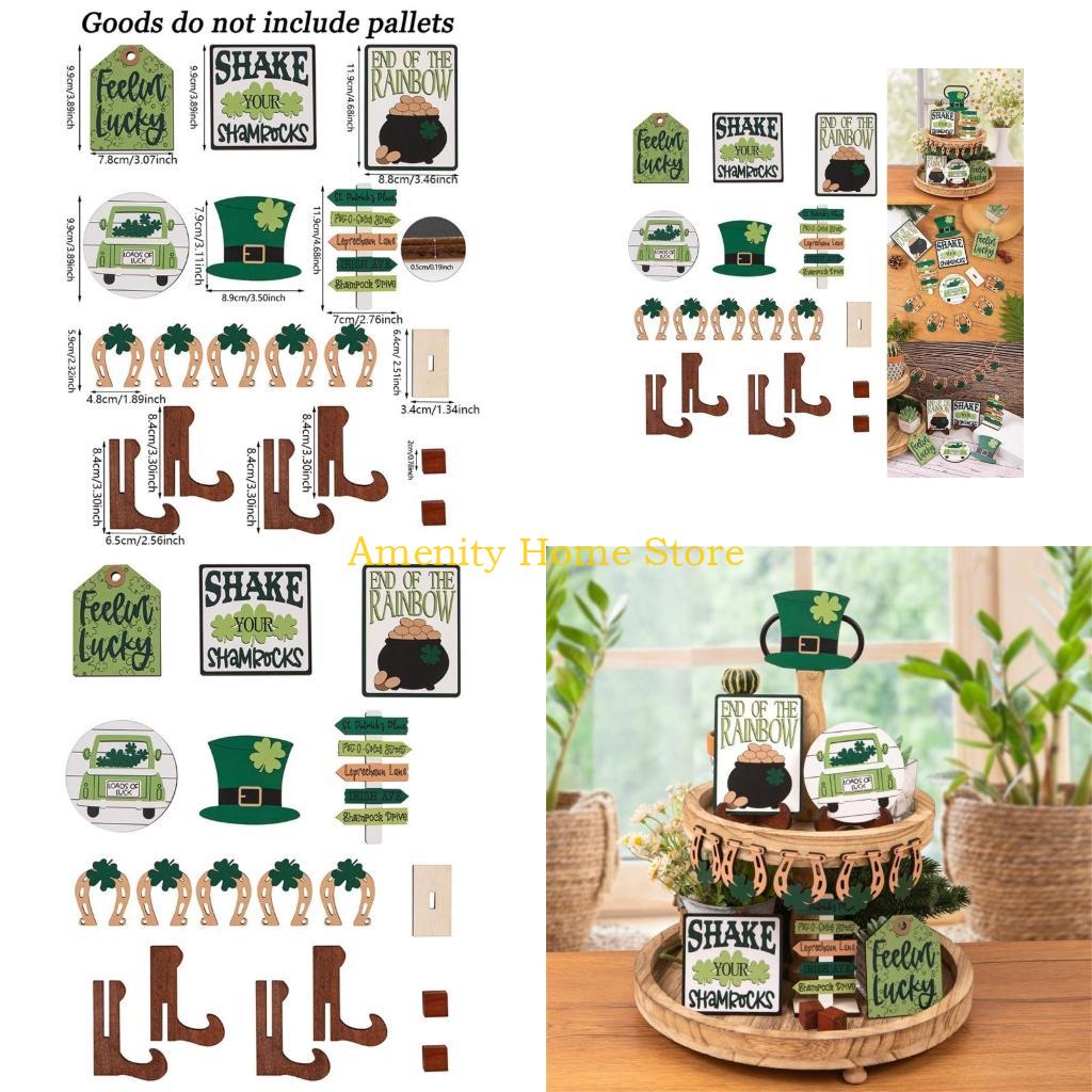 

F26C Patrick s Day Tiered Tray Decorations Shamrock Gnome Leprechaun s Hat Wood Sign for Home Table Decorations China Mainland
