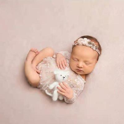 Newborn White Pearl Dress Bodysuit Set for Baby Photography