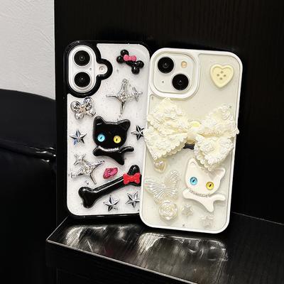 Fliege Knochen Katze Handyhülle für IPhone17promax Transparent für Apple 15 Blume Herz 14