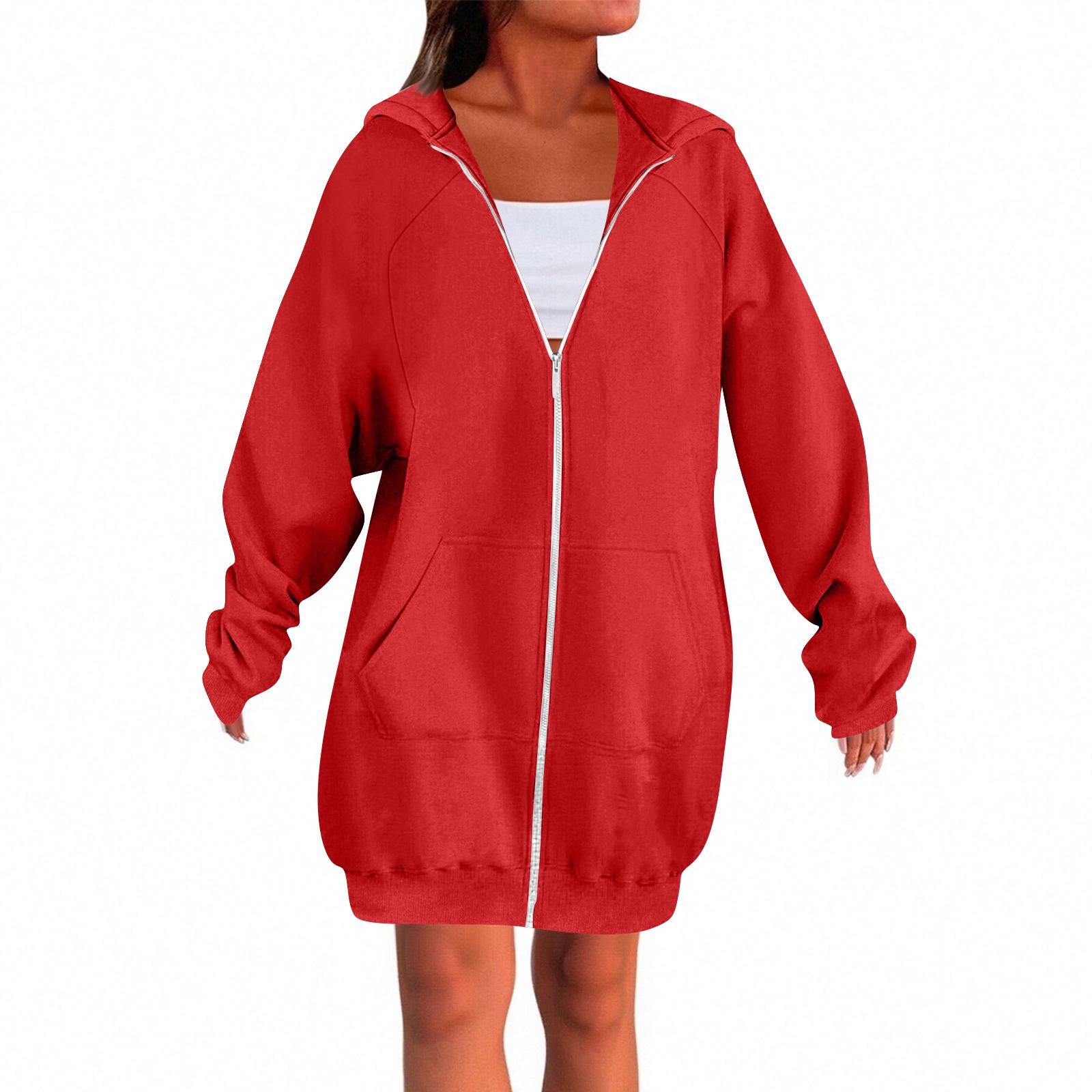 

Жіночий однотонний світшот на блискавці, повсякденна регланова куртка (Без капюшона на шнурку) XL