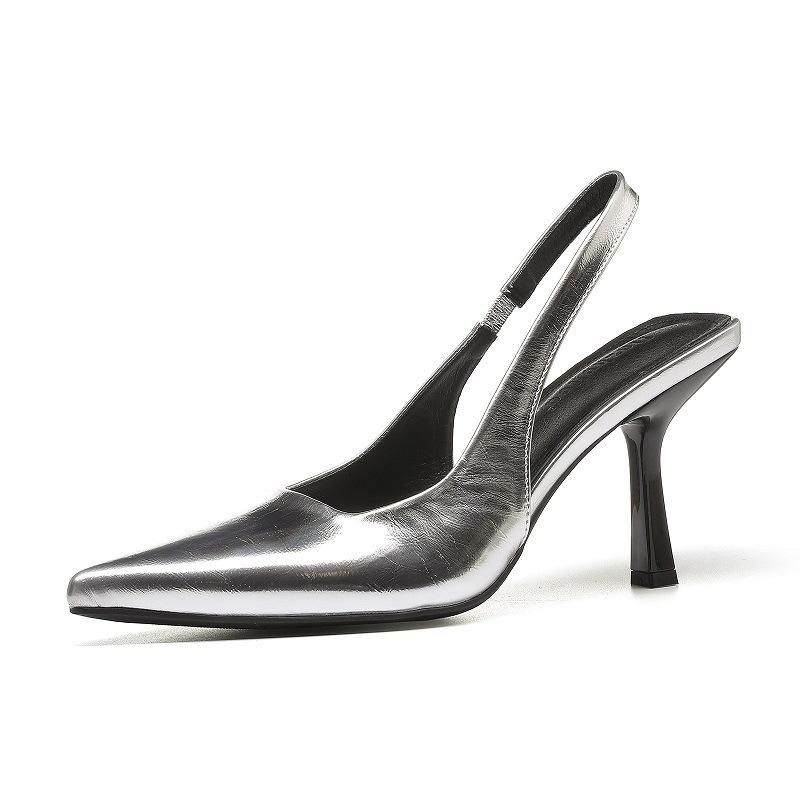 Silver Pointed Toe Backless Heels - 2025 New Spring/Autumn Collection