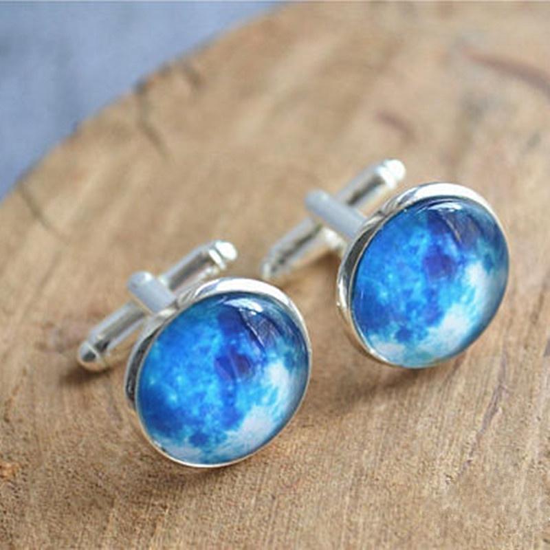Moon cufflinks, Moon Tie Clip,Blue Moon cuff links,Galaxy tie clip, statement jewelry,wedding gift