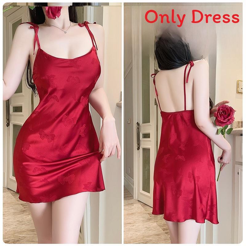 Satin Butterfly Print Sleepwear Set With V Neck And Chest Padded For Women