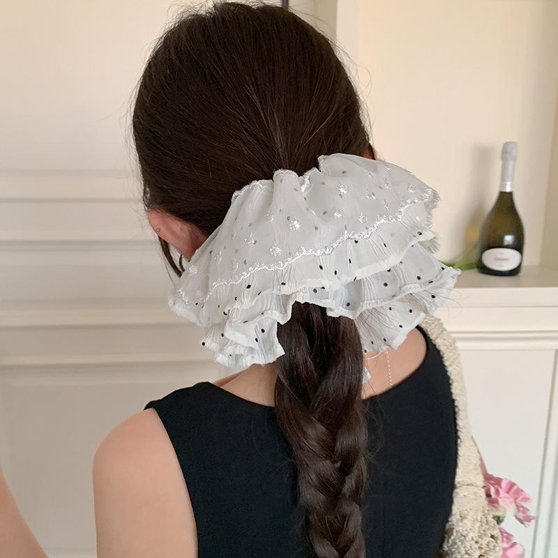 Fabric Spotted Lace Flower Double Large Intestine Hair Band Fashion Temperament Atmosphere Elegant High Sense Simple Hair Accessories