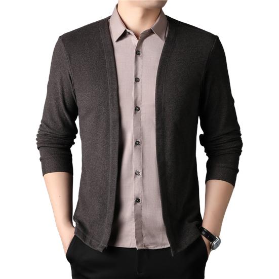 Men Shirt Fake Two-piece Cardigan Turn-down Collar Single-breasted Long Sleeves Color Matching Knitted Formal Business Style Top