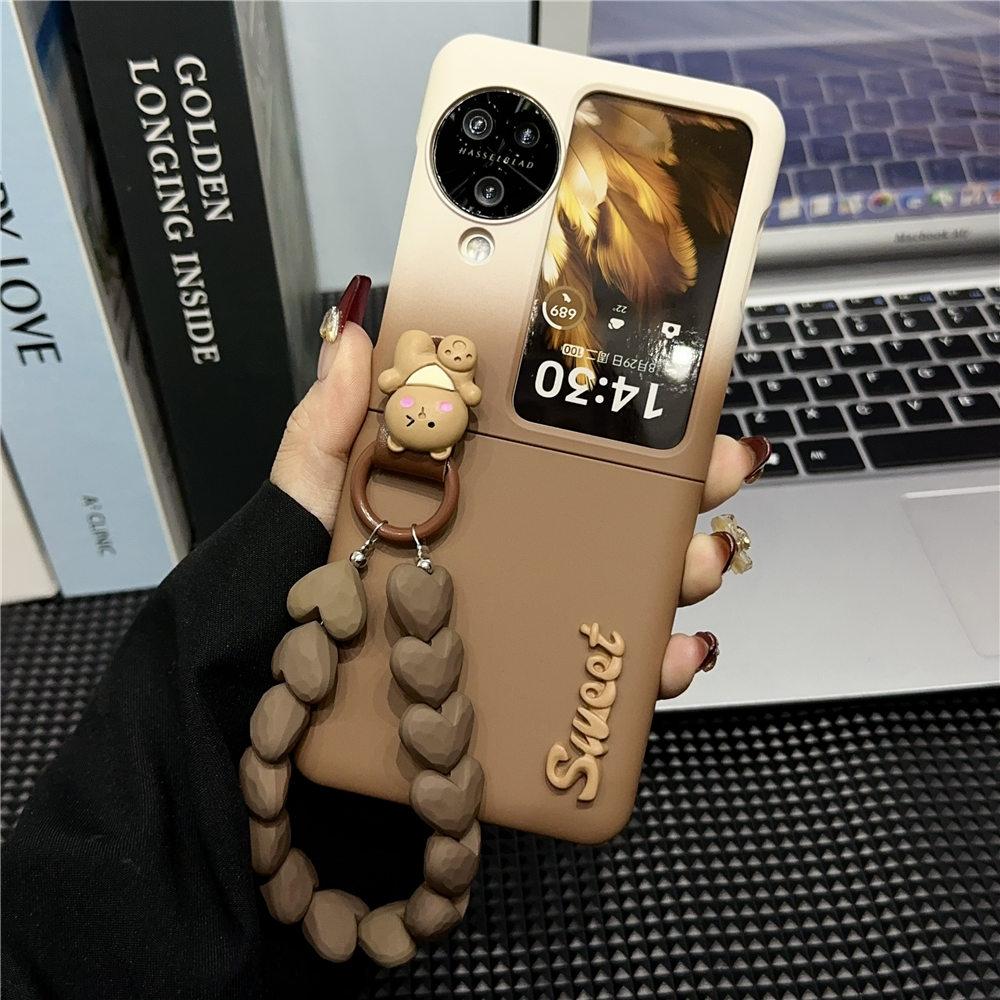

Luxury 3D Cute Bear Bracelet Matte Case For OPPO Find N3 Flip Find N2 Flip Shockproof Cover Fundas Find N3 Flip