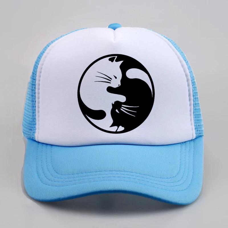 Yin Yang Cats Baseball caps Unisex Women Funny Cute Cat hats Summer Mesh Net Trucker Cap fashion print Snapbacks hat
