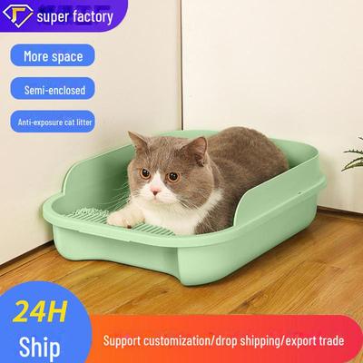 Bac à litière désodorisant portable semi-fermé pour chat, résistant aux éclaboussures