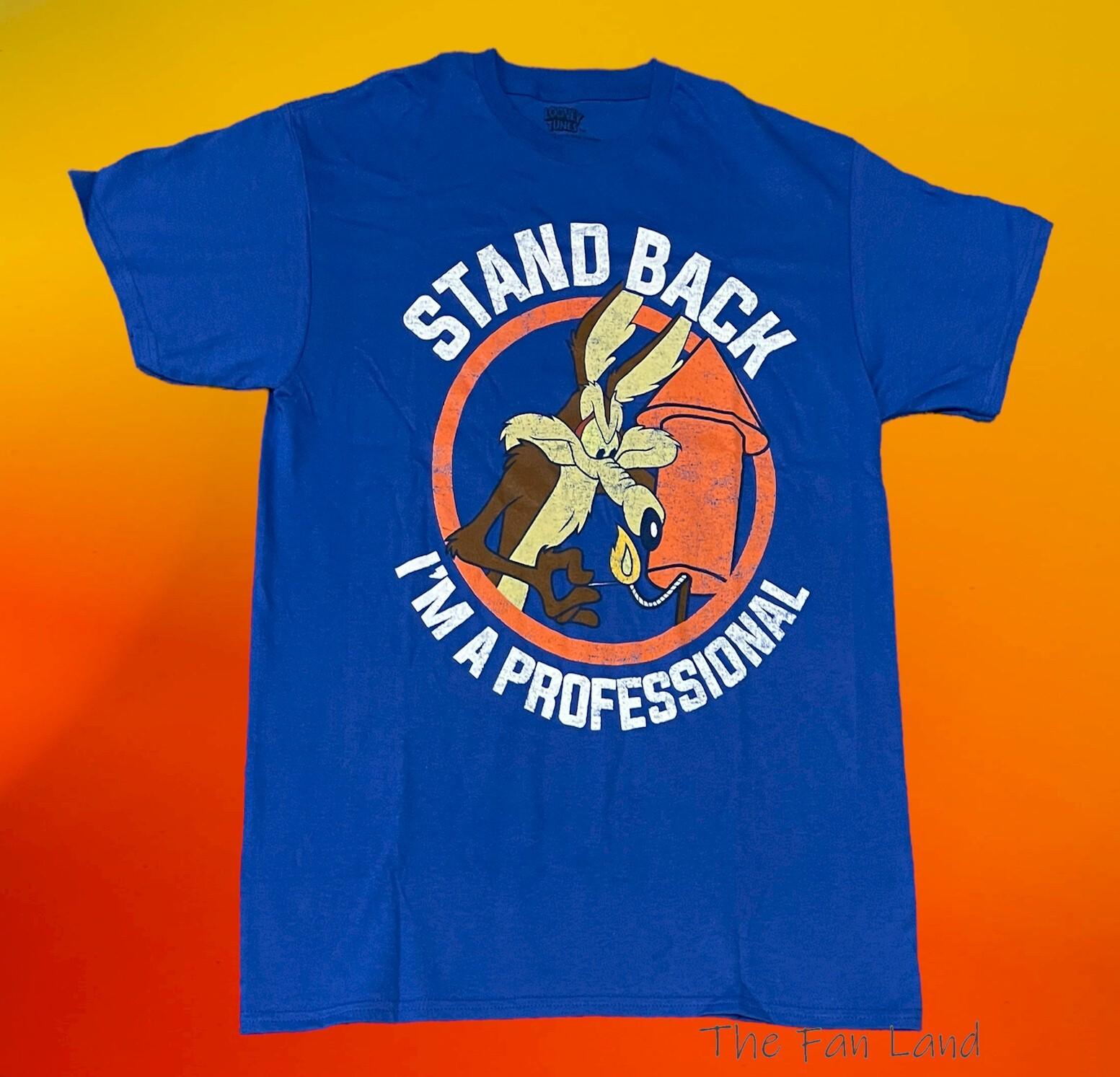 New Looney Tunes Wile E. Coyote Stand Back I am Professional Mens T-Shirt S разноцветный