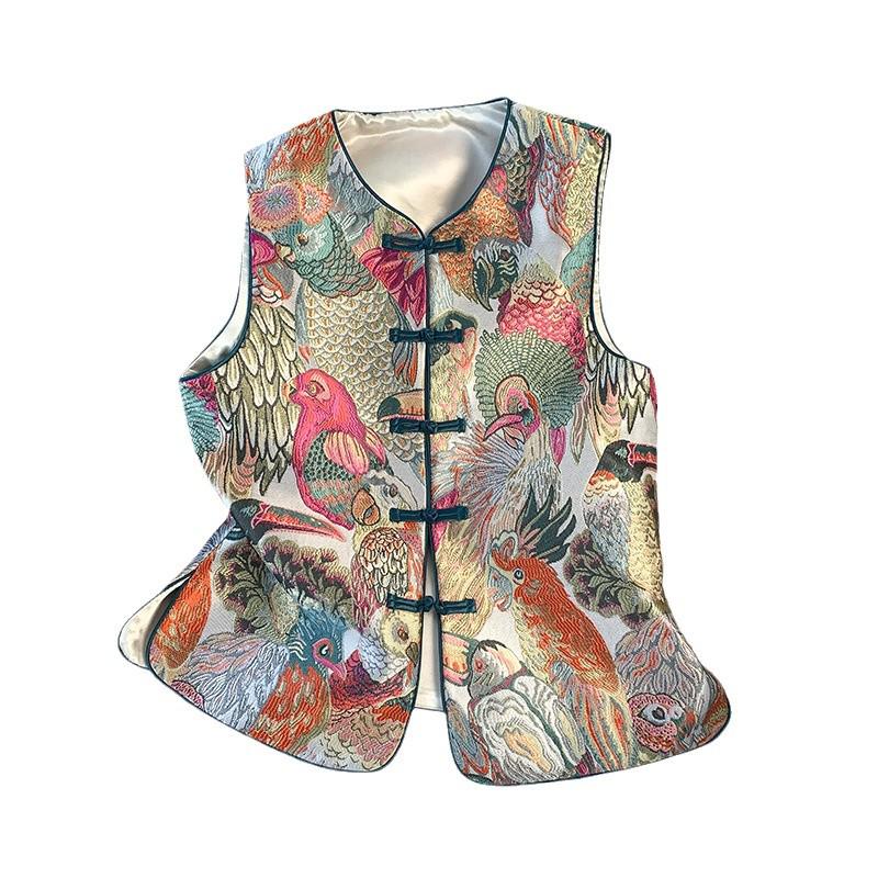 Nová etnická výšivka s výstřihem do V brokátový vestový kardigan