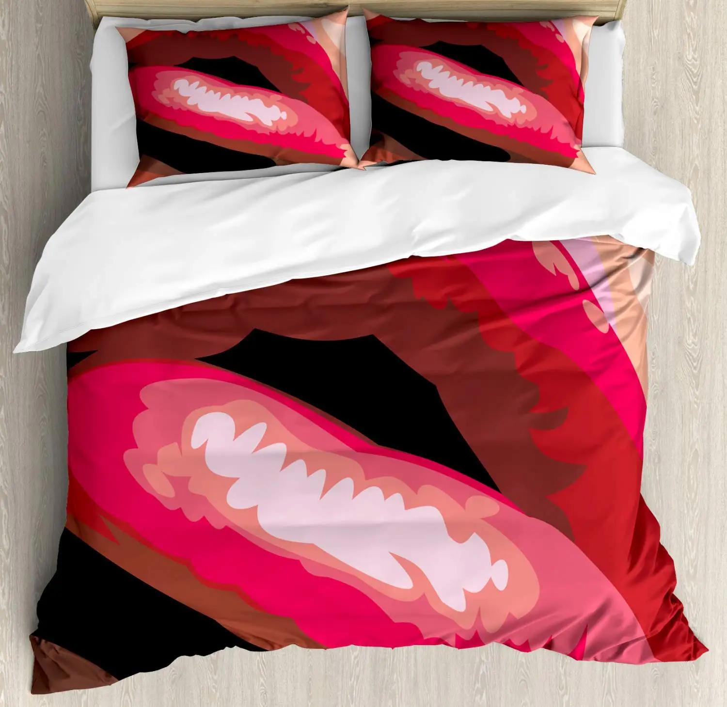 

Comforter Red Lip King Queen 3D Mouth Pattern Bedding Set For Adult Couples Lipstick Black Golden 2/3Pcs Polyester Comforter (quilt)-EU Single(135*200cm)3pcs