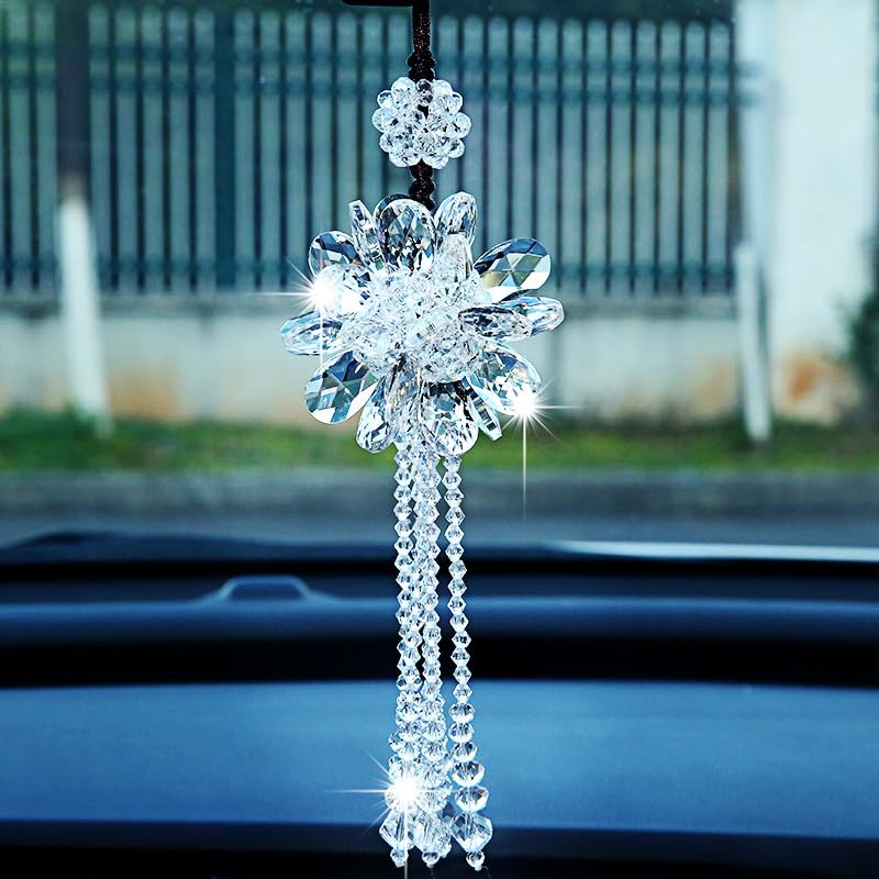 AAGWW Car Interior Crystal Creative Rearview Mirror Pendant White 1 Decoration, Decoration, Gift, Pendant, (Transparent Design, Piece)