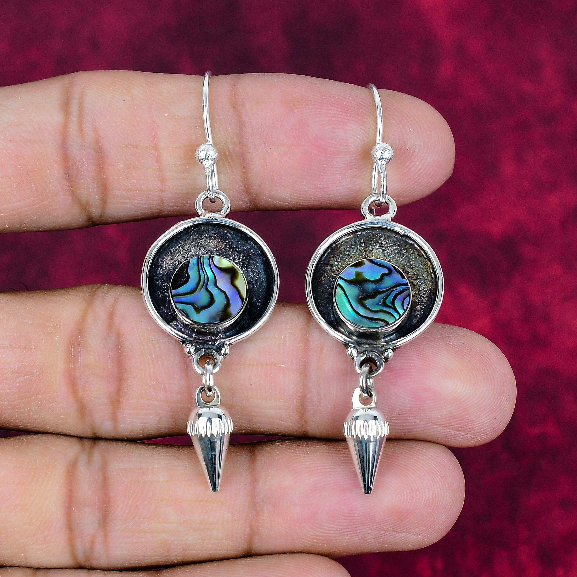 

Серьги из цельного серебра 925 пробы с ракушкой Abalone Shell, серьги с драгоценными камнями ручной работы, подарки для жены, абсолютно новые серьги 2.36 Inches синий