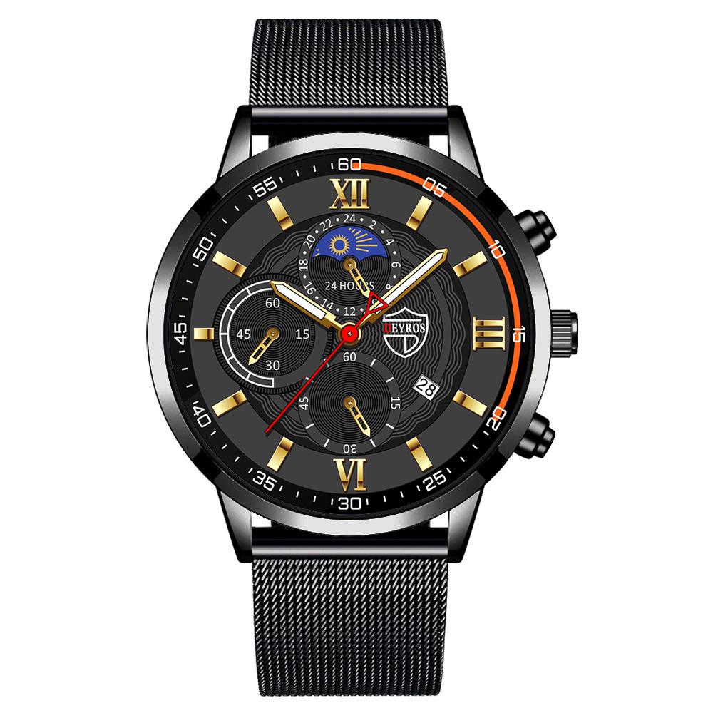 Men'S Watch Stainless Steel Mesh Strap Date Luminous Quartz Watch