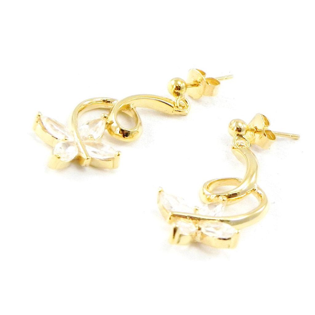 Les Trésors De Lily [B9545] - Gold Plated Earrings 'Parade Papillons' Golden White - 14x32 Mm