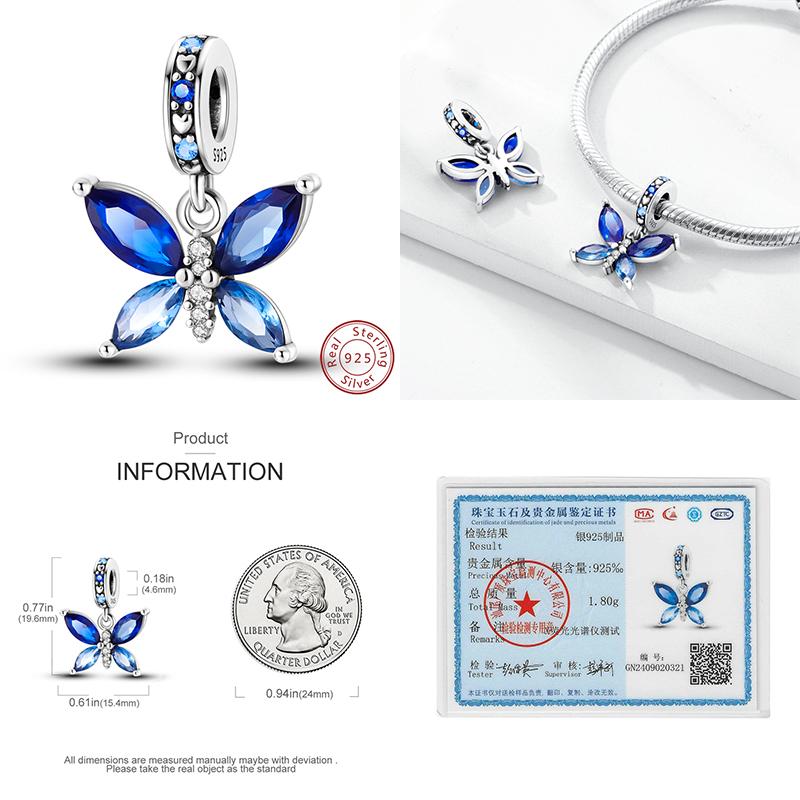Elegant S925 Silver Butterfly & Dragonfly Multicolor Charms Beads Pendant 3mm DIY Fine Jewelry Making Accessories Gifts