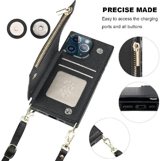Bocasal Crossbody Wallet Case for iPhone 13 Pro with RFID Blocking Card Slot Holder, Magnetic Flip Folio Purse Case, PU Leather Zipper Handbag with